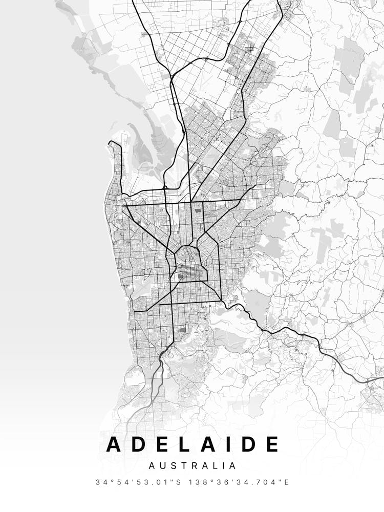 Adelaide Australia White Map 1