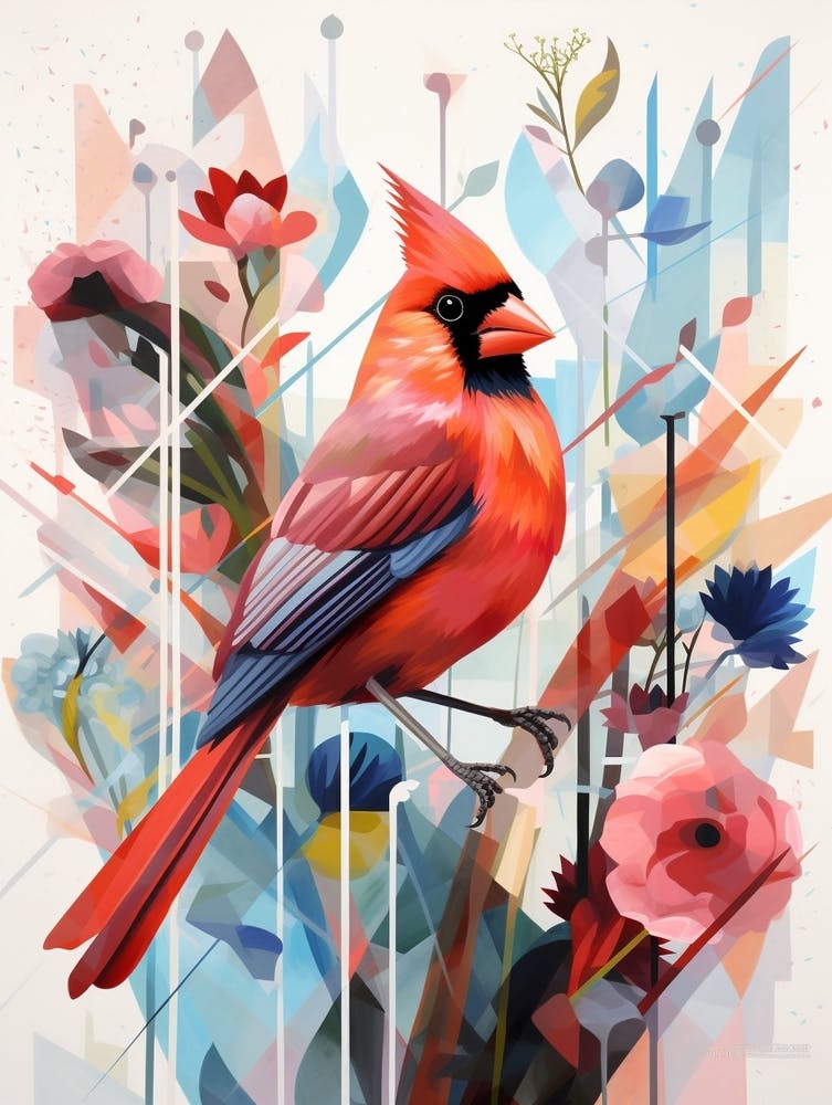 Bird Painting Collage Northern Cardinal 3