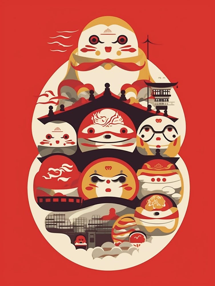 Daruma Dolls Japanese Illustration 12