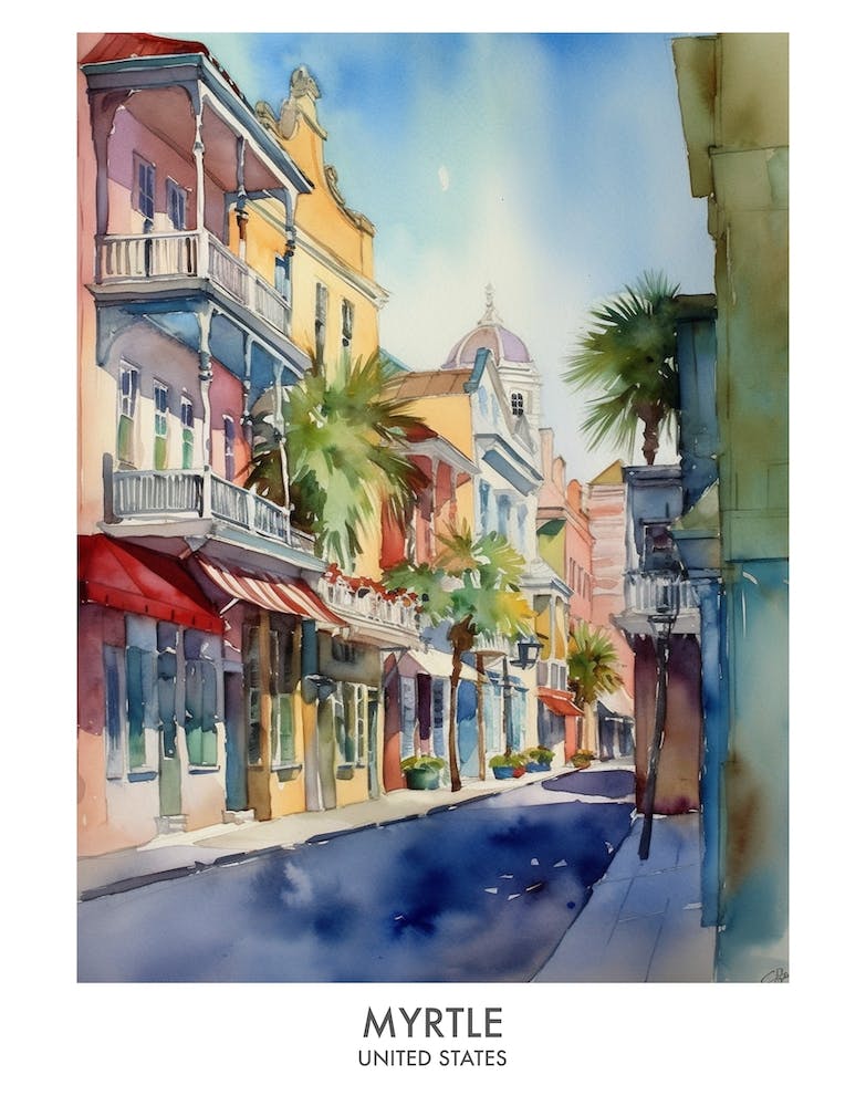 Myrtle 4 Watercolour Travel Poster
