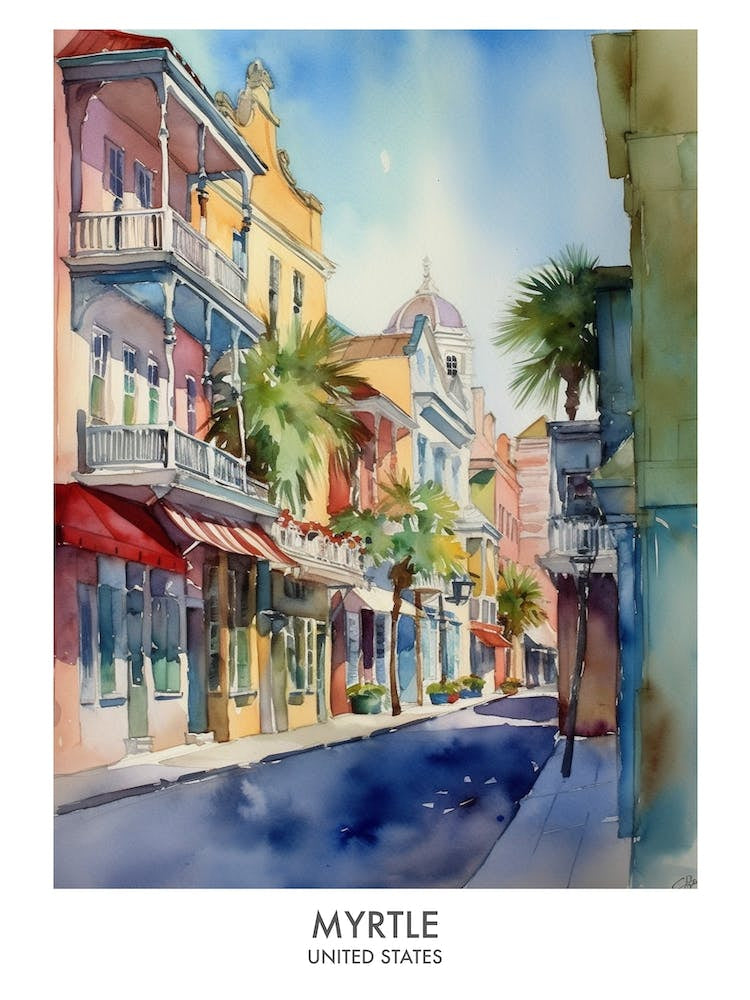 Myrtle 4 Watercolour Travel Poster