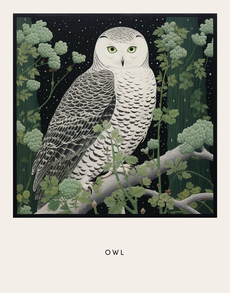 Poster Peinture d'Oiseau Inspirée d'Ohara Koson Hibou 2