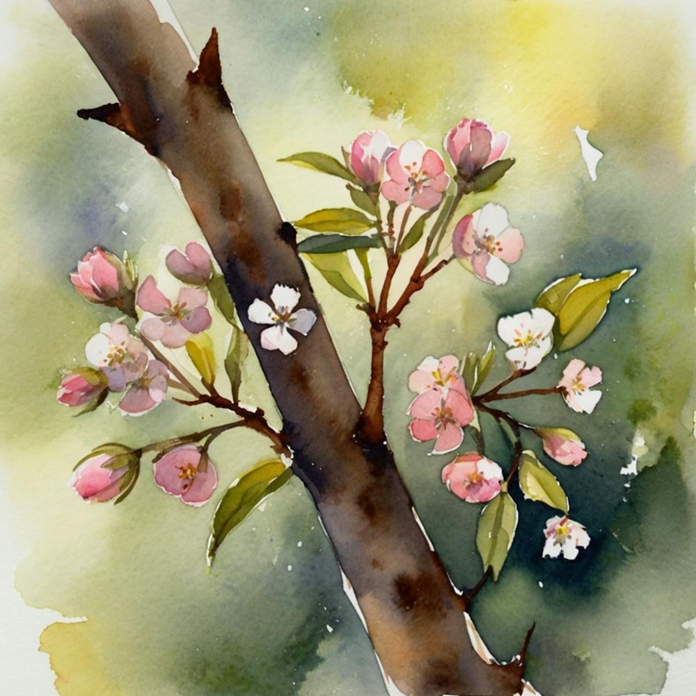 Watercolor Of Apple Blossoms