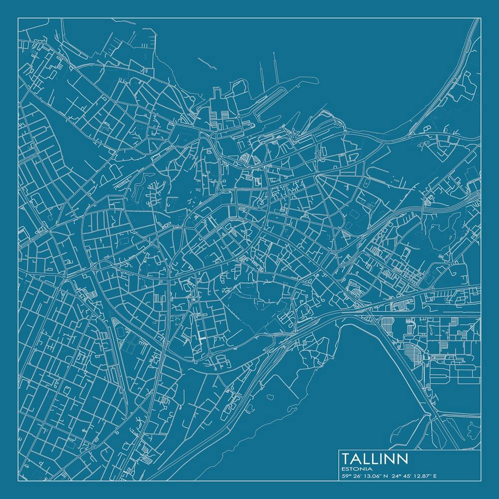 Tallinn, Estonia, City Map Blueprint Design