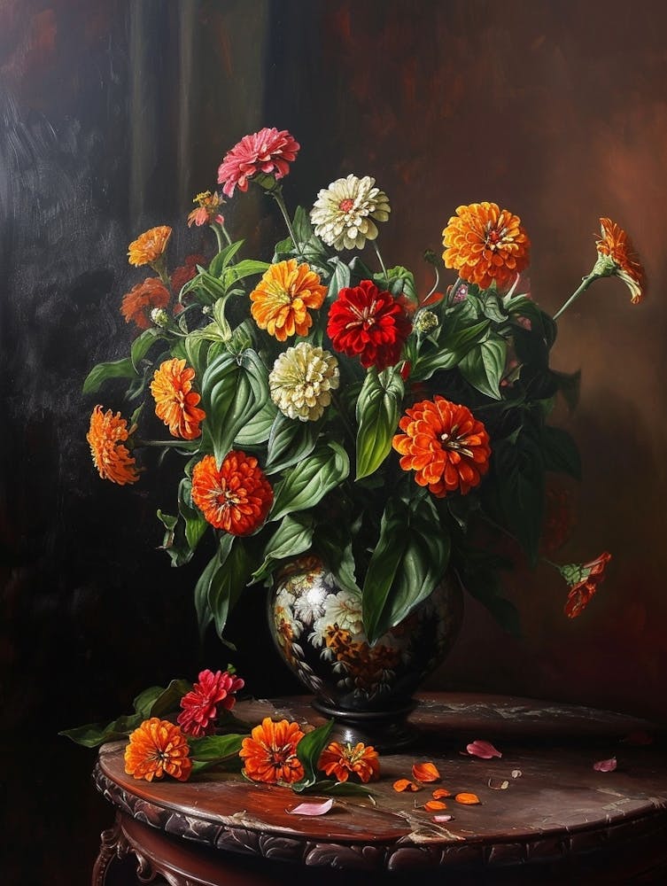 Baroque Floral Still Life Zinnia 3