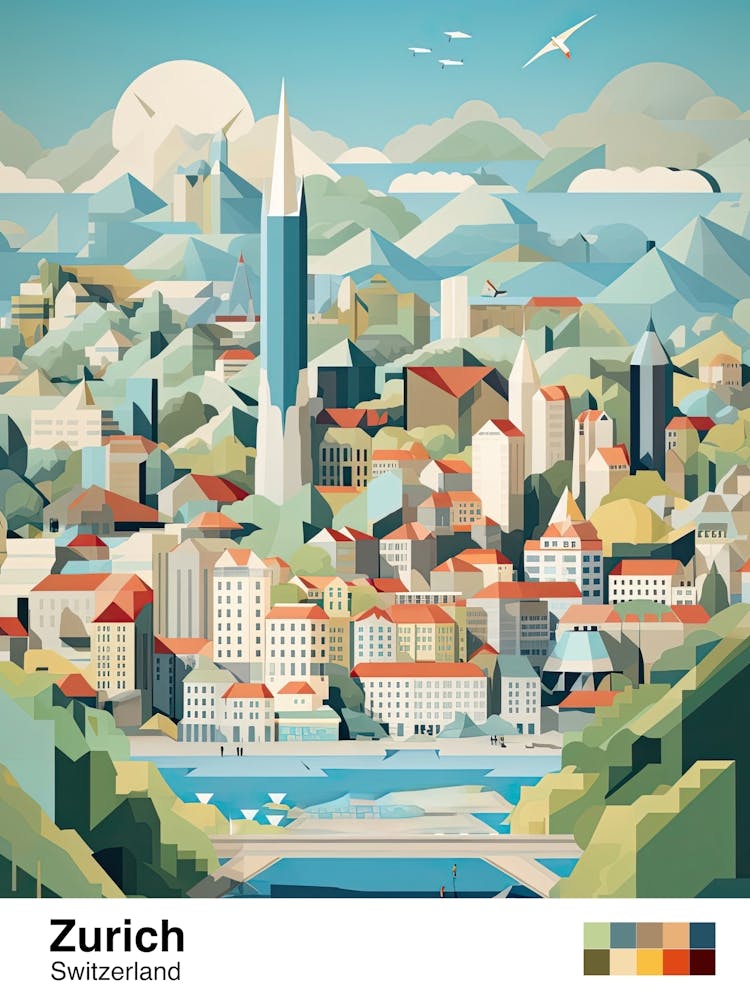 Zurich, Switzerland, Geometric Illustration 2 Poster