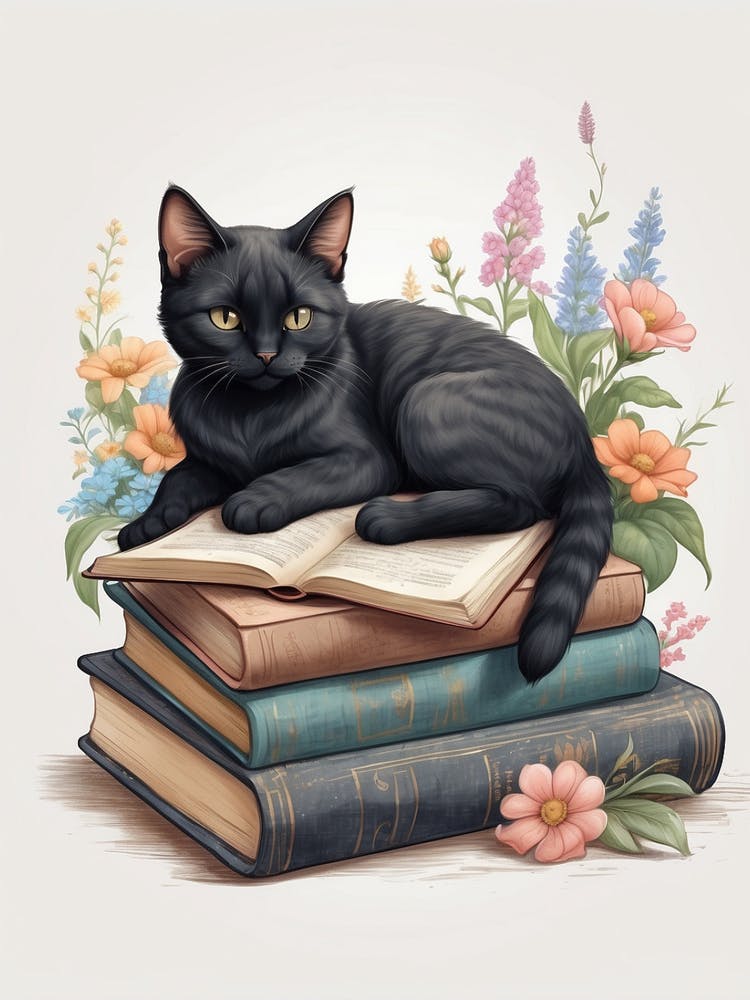 Black Cat On Books