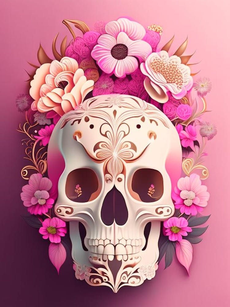 Skull With Mandala 5 Patterns Pink Vintage Floral