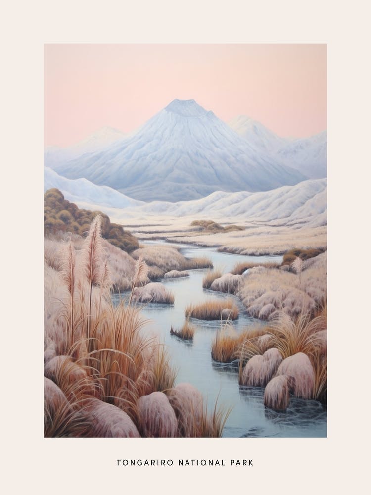 Dreamy Winter National Park Poster  Tongariro National Park New Zealand 1