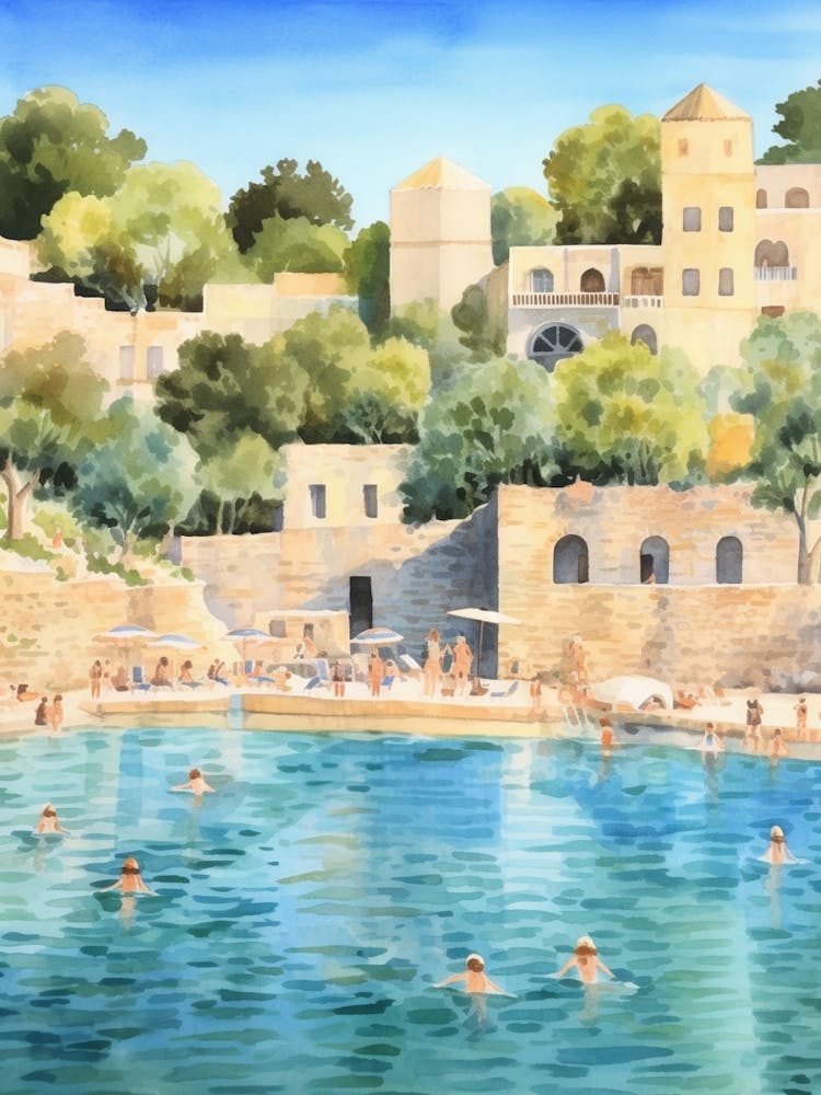 Swimming In Rhodes Greece Watercolour