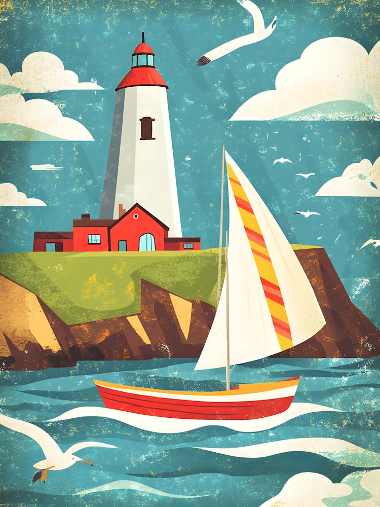 Lighthouse And Sailboat