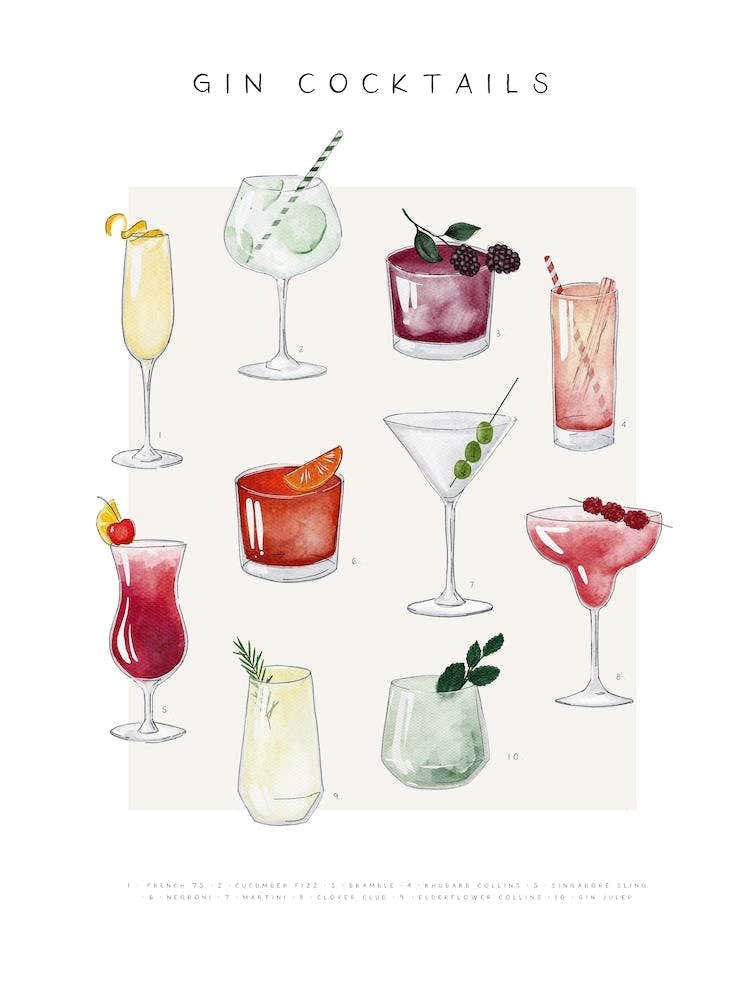 Gin Cocktails Watercolour