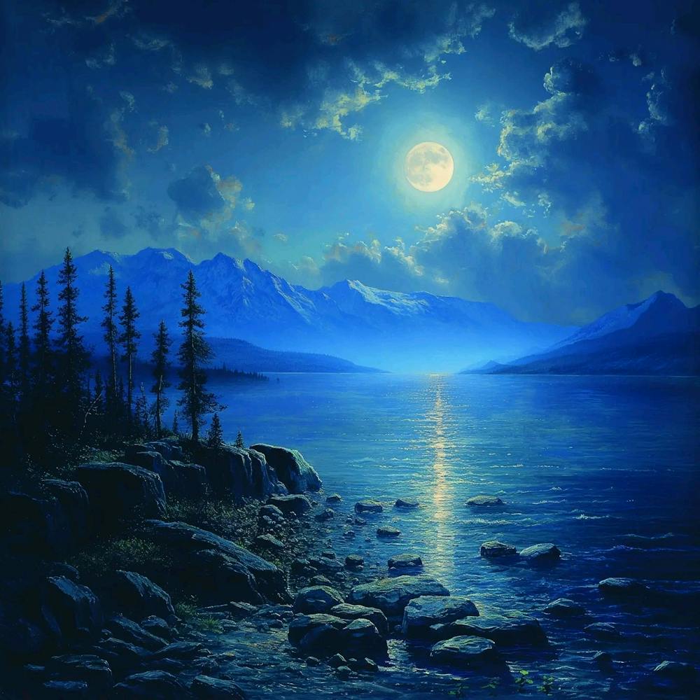 Moonlight Over Lake