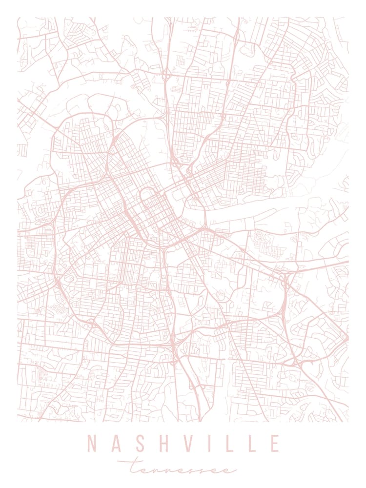Nashville Tennessee Light Pink Minimal Street Map