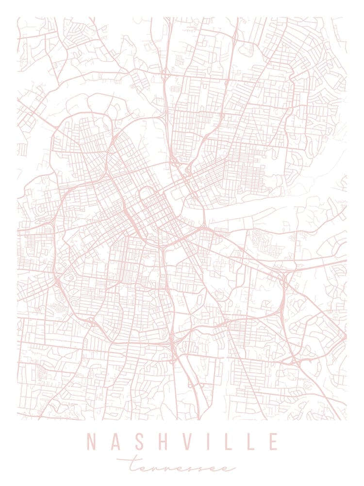 Nashville Tennessee Light Pink Minimal Street Map