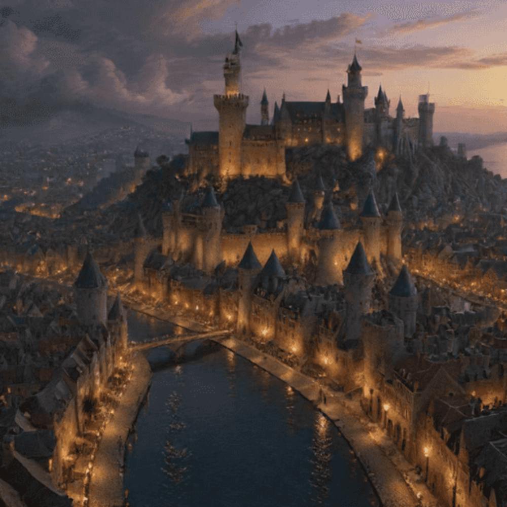 20a20pixel20of20sprawling,20medieval20at20featuring20castles20fortresses20in20modern Skyscrapers