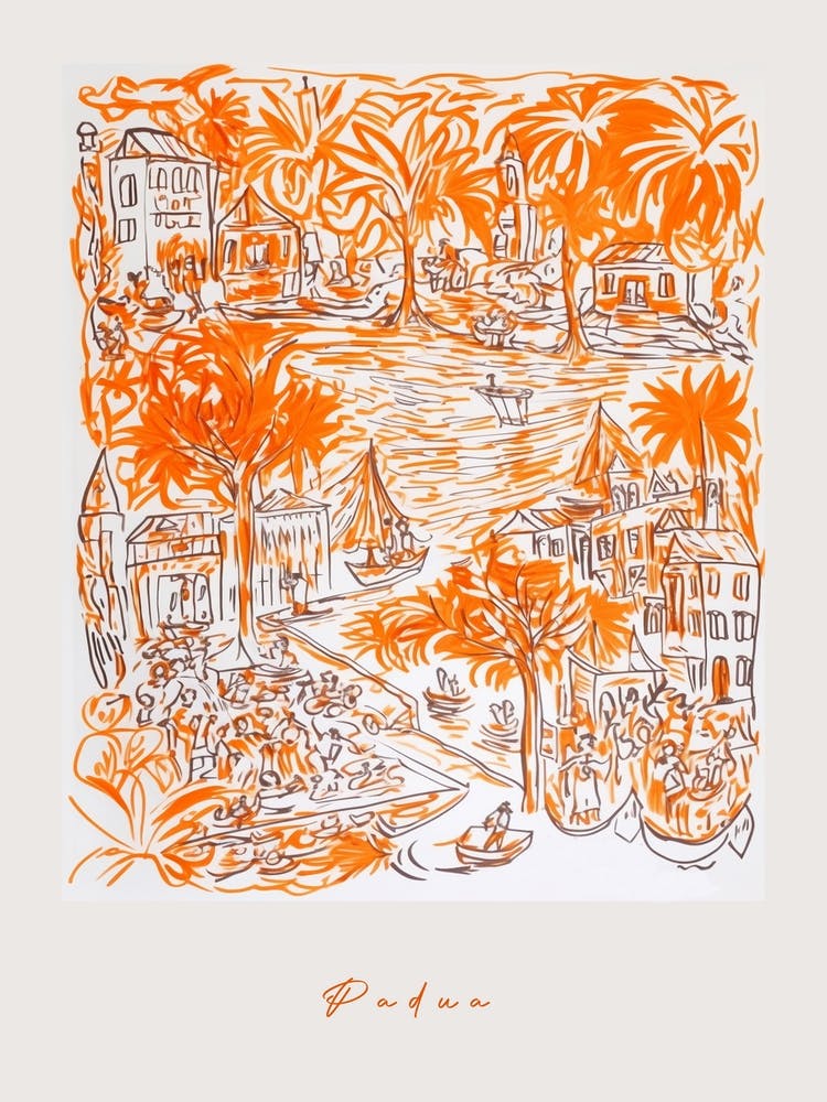Padua Italy Orange Drawing Poster