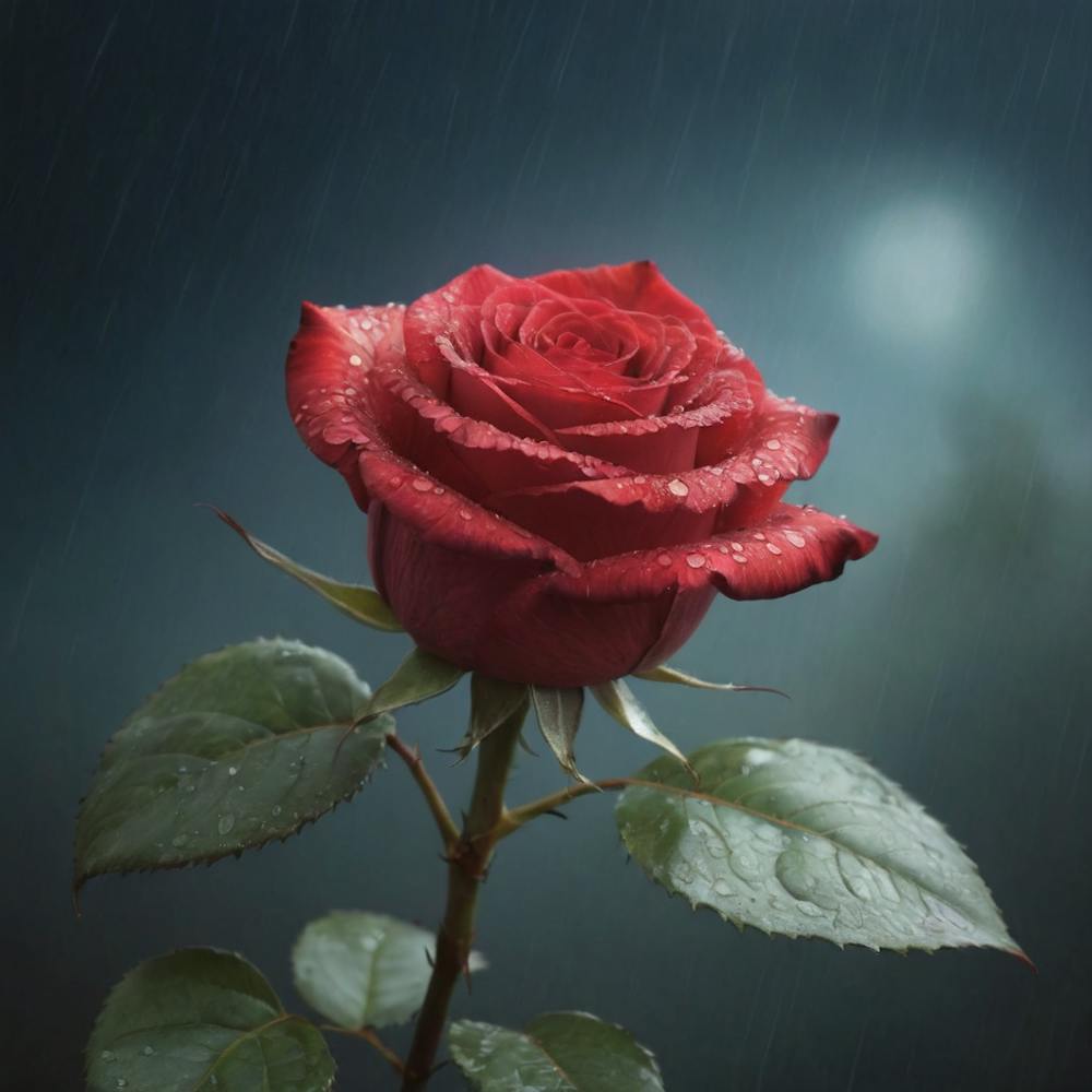 Rose Rouge Sous La Pluie