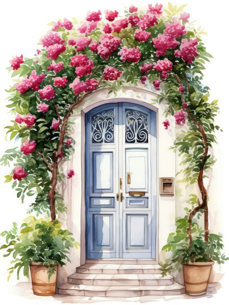 Thessaloniki, Greece   Mediterranean Doors Watercolour Painting 3