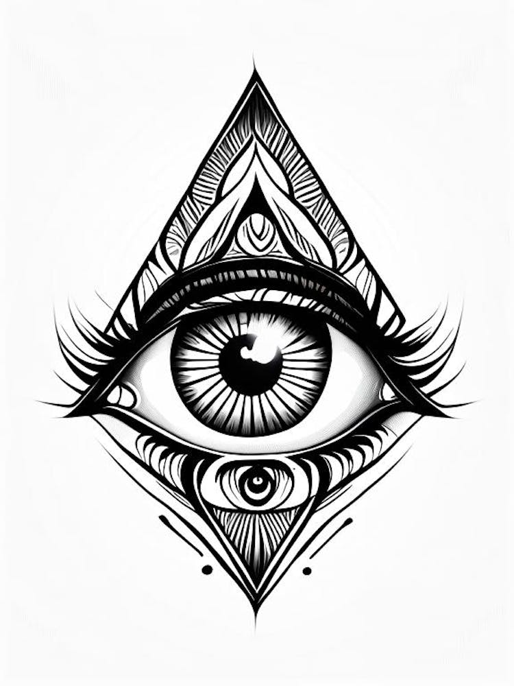 Consciousness, Symbol, Third Eye Simple Black & White Illustration 5