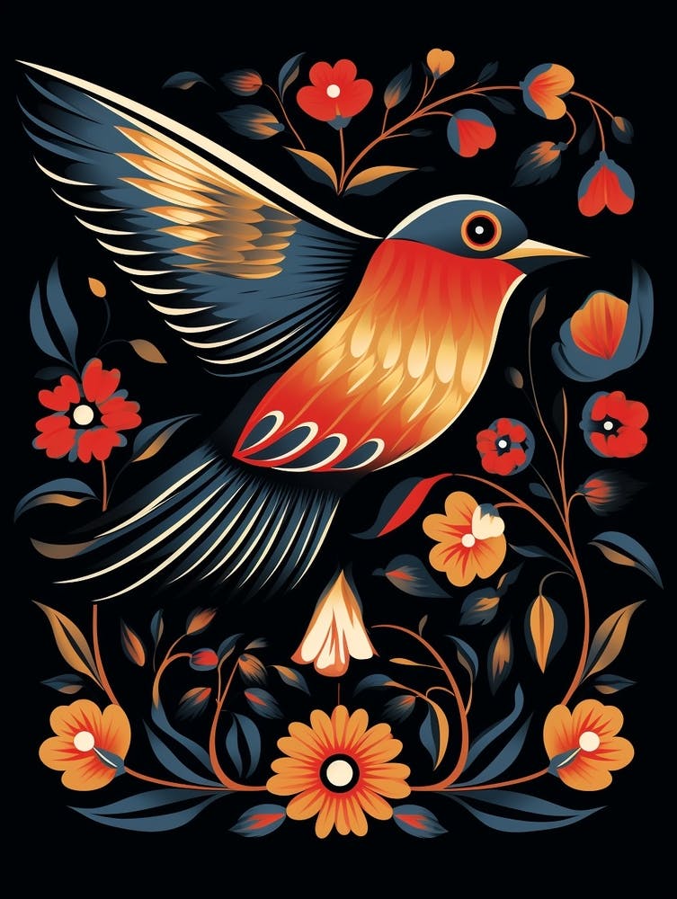 Folk Bird Illustration Barn Swallow 2