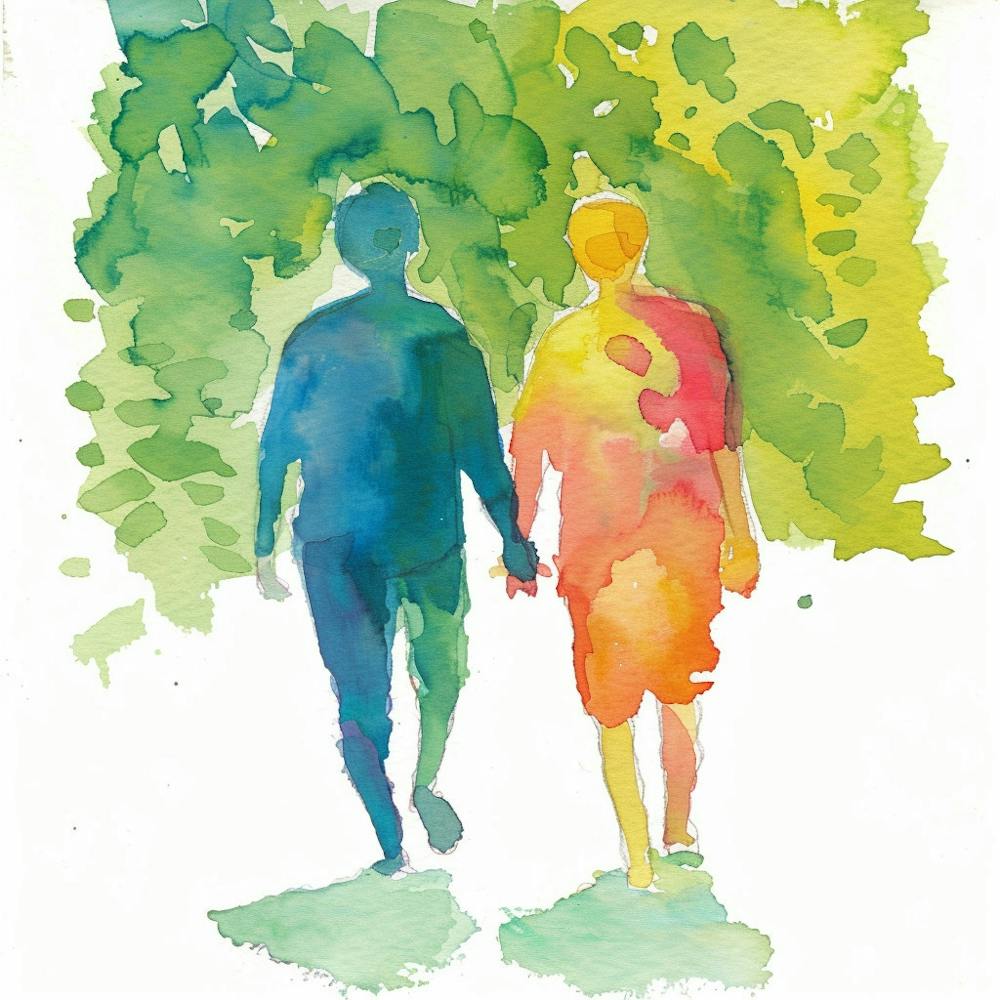 Watercolor Gay Couple Holding Hands