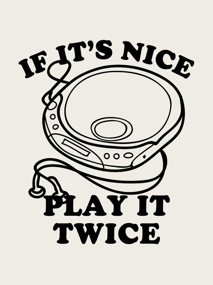 If It’s Nice Play It Twice | CD Player 80’s 90’s Music | Music Lover Wall Art | Beige + Black | Music Decor |