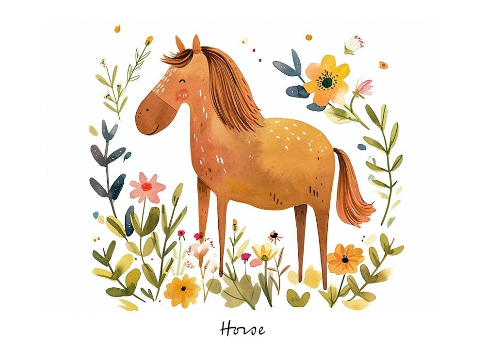 Petit Cheval Floral 2 Affiche