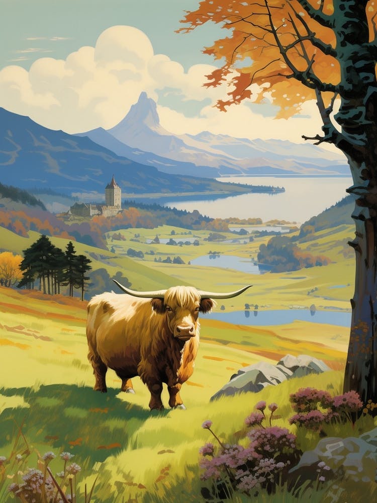 Highland Cow In The Distance With Picturesque Backdrop