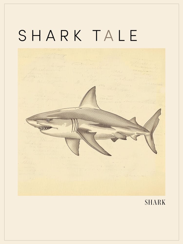Vintage Shark Pencil Illustration 5 Poster