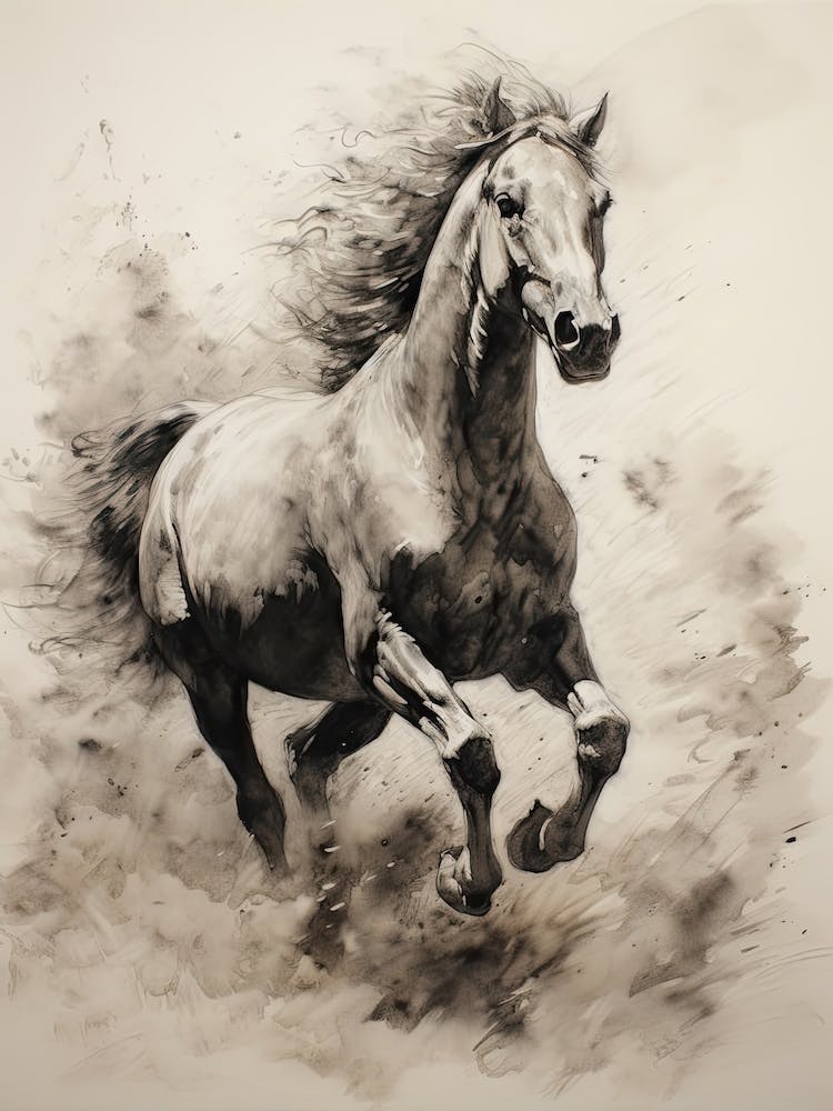 A Horse Painting In The Style Of Dry Brushing 3
