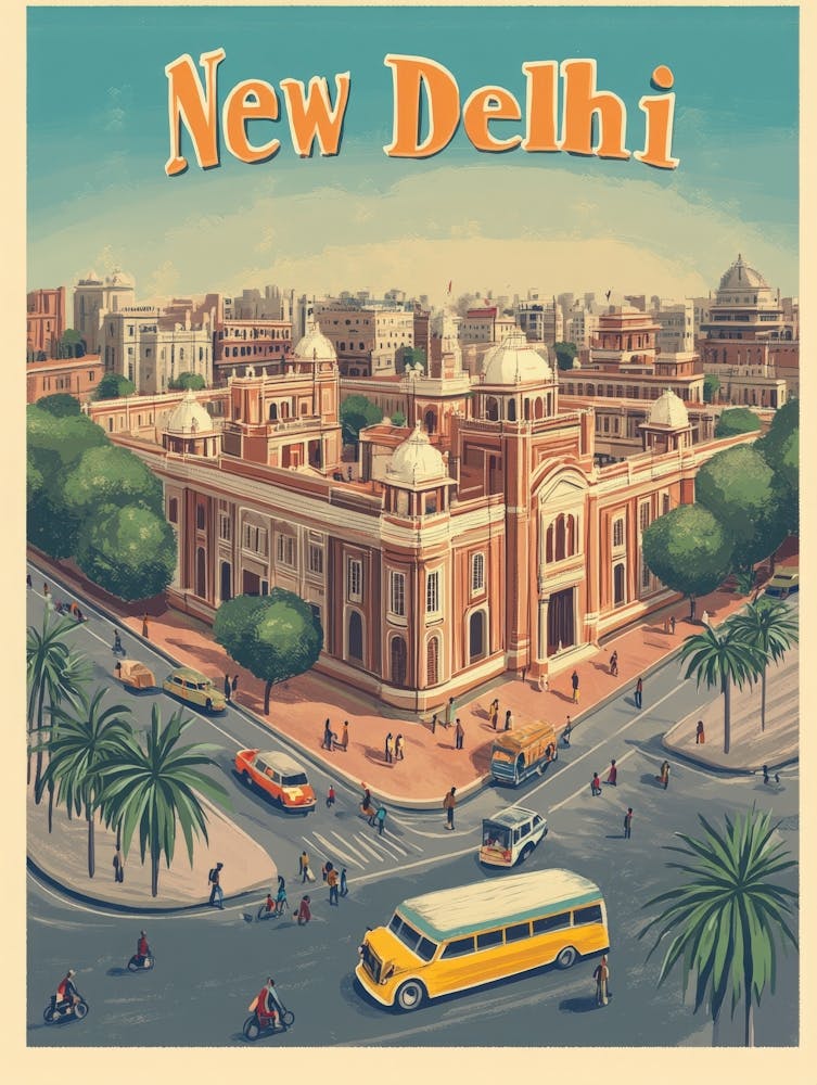 Aihrgdesign Ein Mid-Century Modern Reiseposter für New Delhi