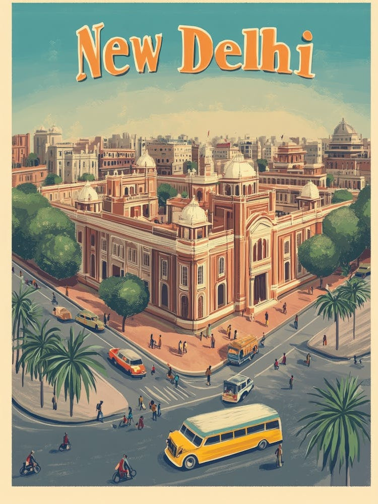 Aihrgdesign A Mid Century Modern Travel Poster For New Delhi