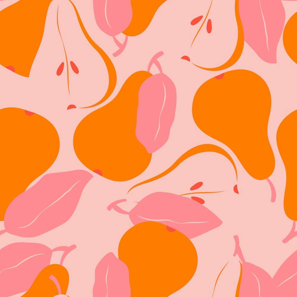 Pattern With Vibrant Orange Pears On Light Pink Square