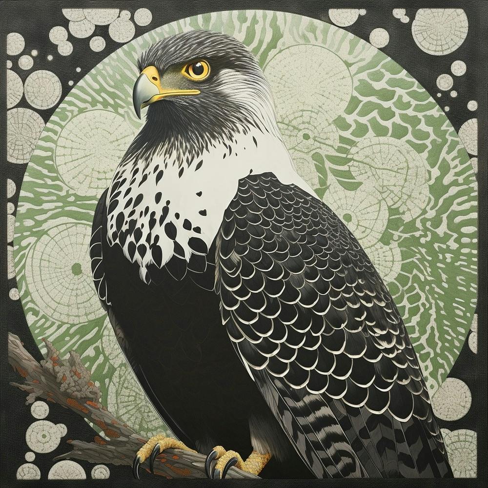 Ohara Koson Inspired Bird Painting Hawk 2 Square
