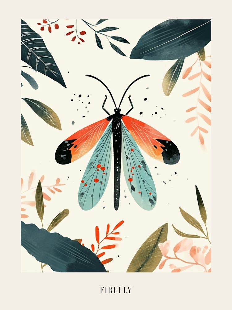 Colourful Insect Illustration Firefly 12 Poster