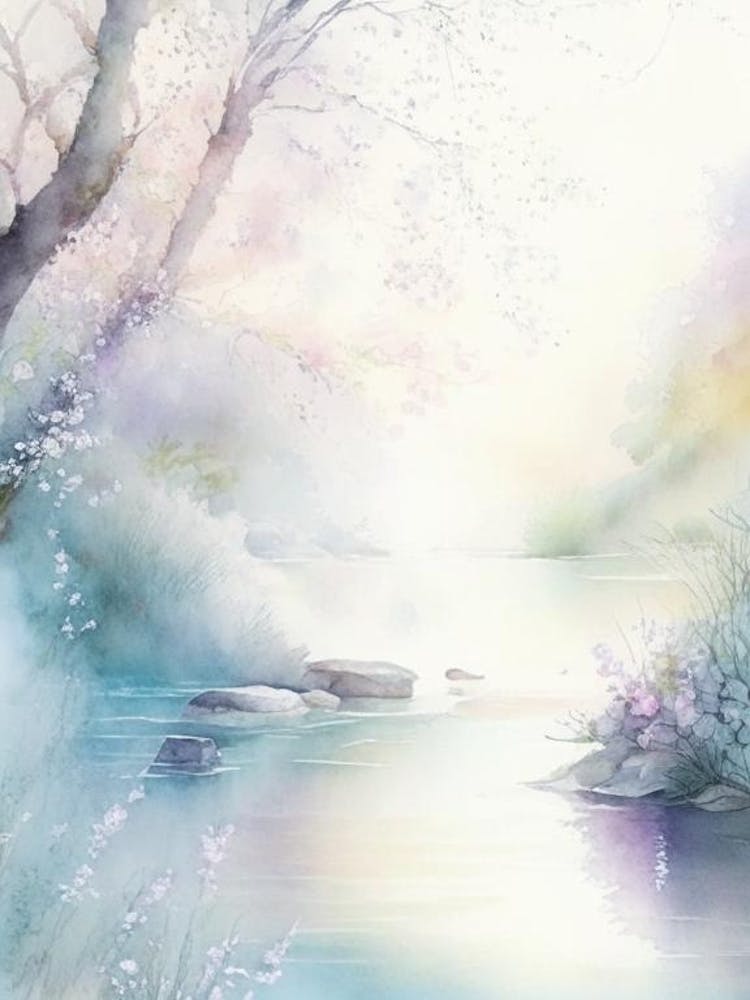 Flowing Water Waterscape Gouache 2