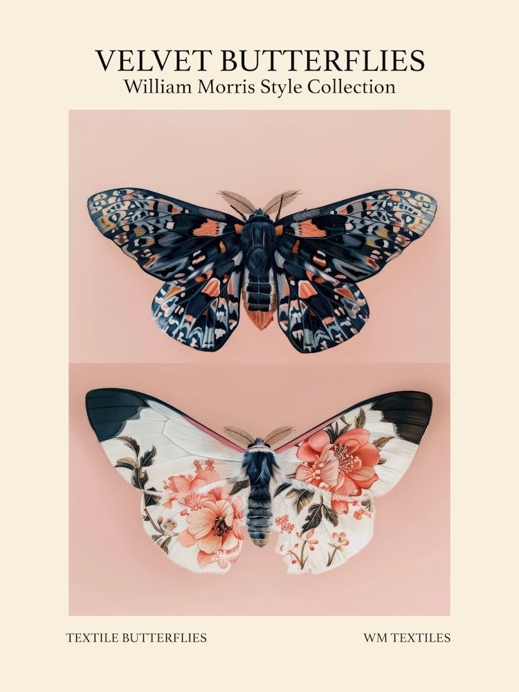 Velvet Butterflies Collection Textile Butterflies William Morris Style 5