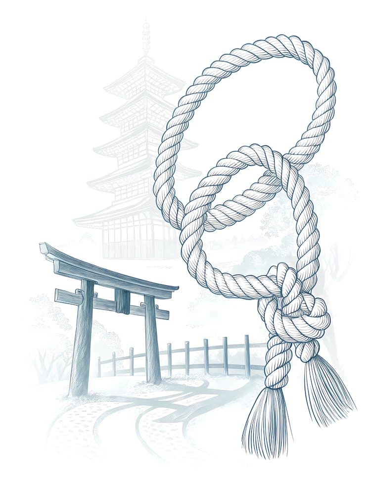 Minimalist Ink Sketch Of Shinto Rope Shimenawa