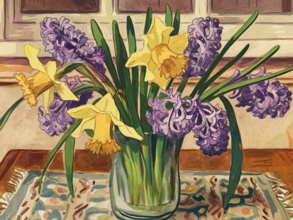 Clear Spring Delights - Daffodils & Hyacinths in Glass Vase