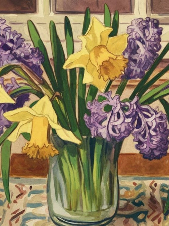 Clear Spring Delights - Daffodils & Hyacinths in Glass Vase