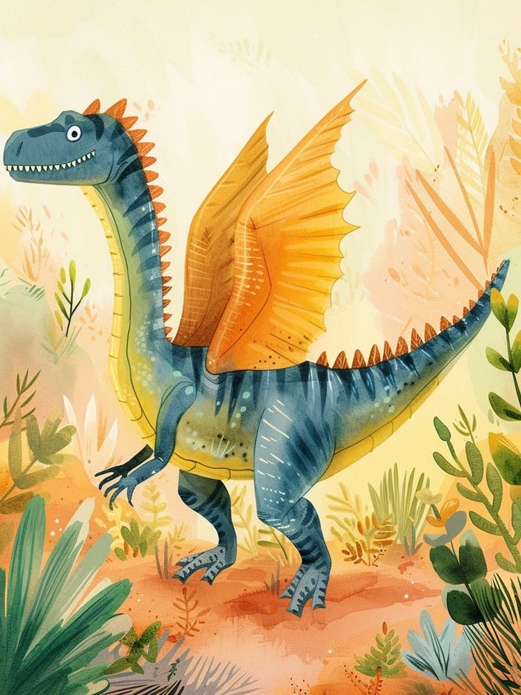 Cute Spinosaurus With Wings Watercolour