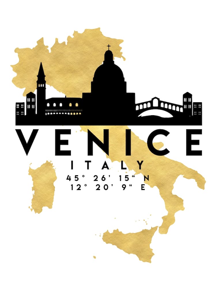 Venice Italy Silhouette City Skyline Map