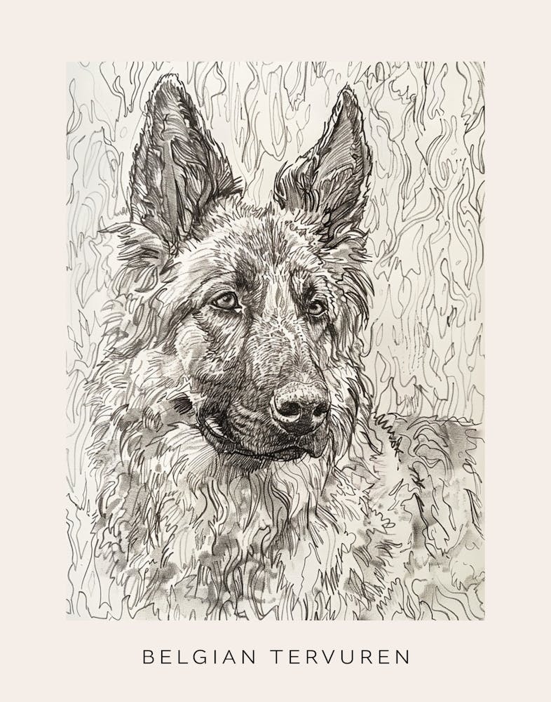 Belgian Tervuren Dog Line Sketch 4 Poster