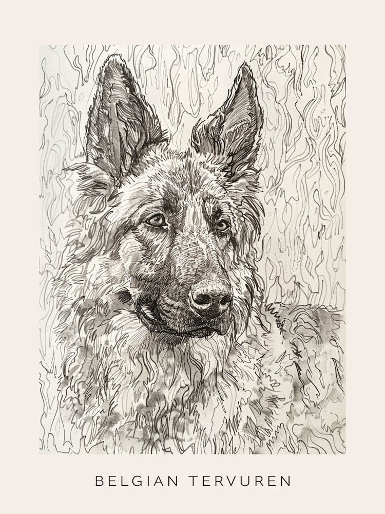 Belgian Tervuren Dog Line Sketch 4 Poster