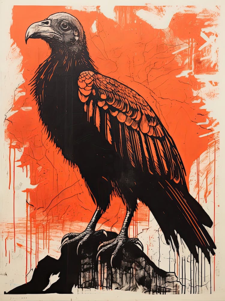 Vulture, Woodblock Animal Drawing 1