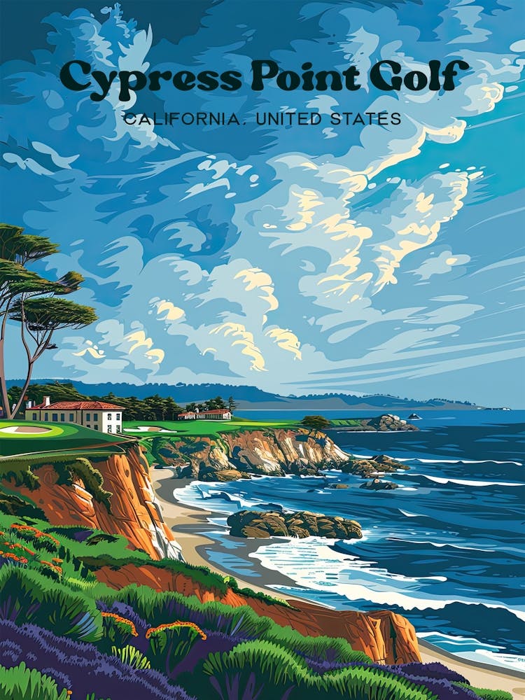 Cypress Point Pga Championship Travel Art Illustration