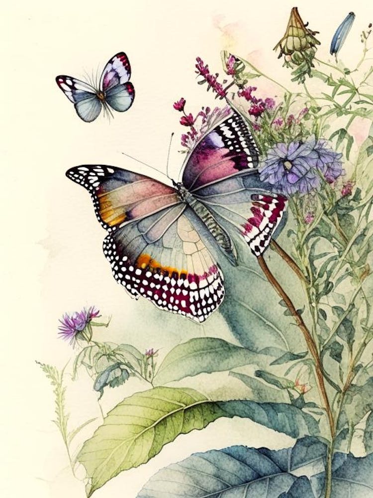 Butterfly In Botanical Gardens Watercolour Ink 1