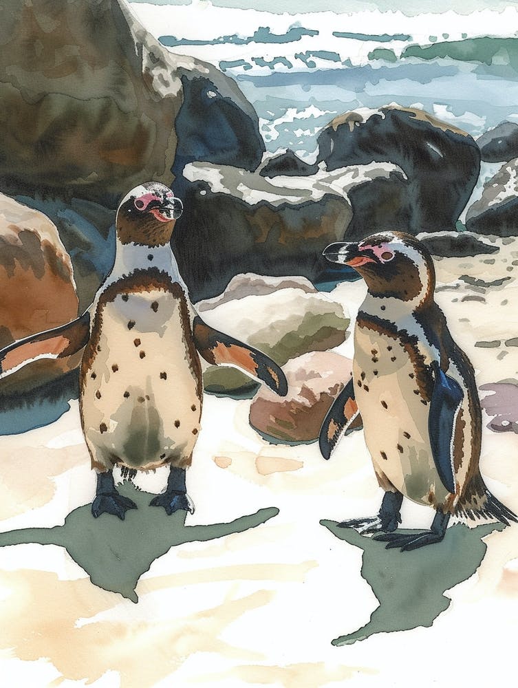 Humboldt Penguin Boulders Beach Simons Town Watercolour Painting 3
