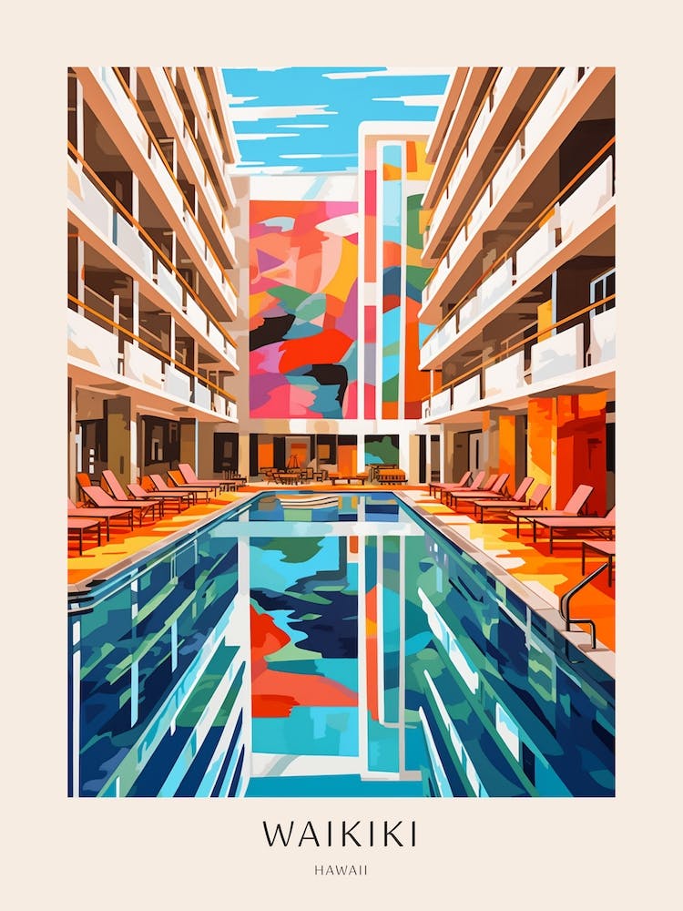 Waikiki, Hawaii 4 Midcentury Modern Pool Poster